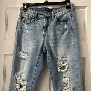 Judy Blue Boyfriend Paint Distressed  Women's Jeans